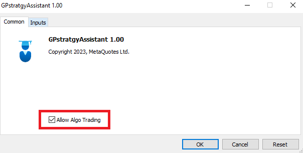 شکل ۶ - فعال سازی Allow Algo Trading